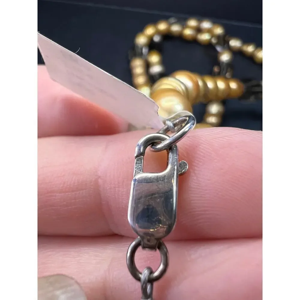 NEW smoky quartz and pearl multi strand necklace with sterling silver clasp